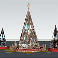 Colorful Christmas Tree Shaped Decoration Photo Spot With Star On Top And City Background