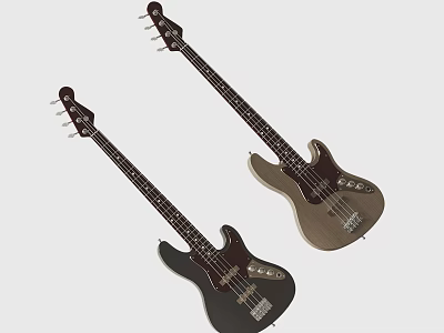 Two Electric Bass Guitars As Musical Instruments With Modern Solid Body Design And Professional Quality 3d model
