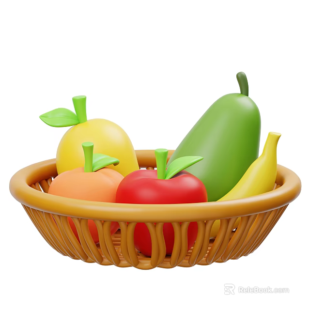 Fresh Assorted Fruits in Woven Basket Including Apple Orange Banana Mango and Pear 3d model 