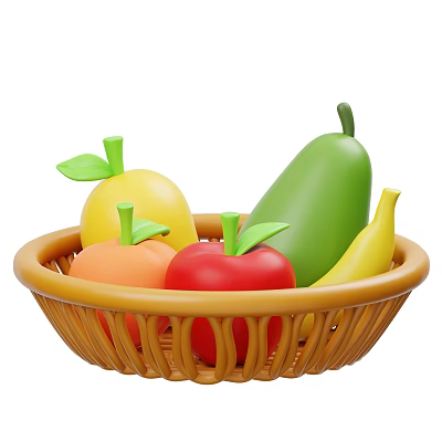 Fresh Assorted Fruits in Woven Basket Including Apple Orange Banana Mango and Pear 3d model