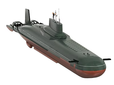 Military Submarine With Green And Brown Exterior And Conning Tower Equipment 3d model