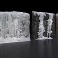 Garden Landscape Rock Formations With Snowy Icicles And Natural Textures