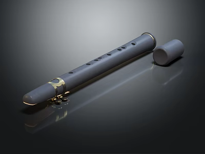 Elegant Silver Flute With Gold Accents And Artistic Paintbrushes On Shiny Black Background 3d model