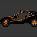 Orange and Black Off Road Utility Vehicle With Frame Structure Large Tires Roof Spare Tire