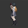 Anime Style Female Game Characters in School Uniform with Multicolored Hair and Varied Poses