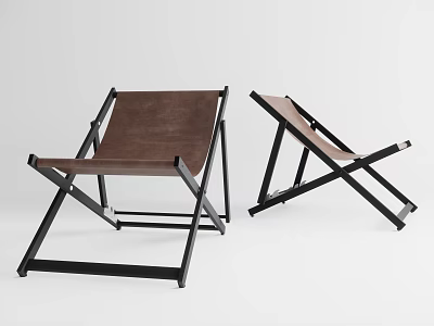 Modern Folding Lounge Chair With Brown Seat And Black Metal Frame 3d model