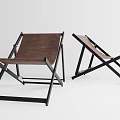 Modern Folding Lounge Chair With Brown Seat And Black Metal Frame