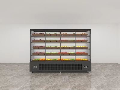 Upright Display Freezer With Black Exterior And Multiple Shelves For Fresh Fruits Vegetables 3d model