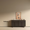 Elegant Modern Console Side Cabinet Interior with Decorative Items and Wall Painting 3d model