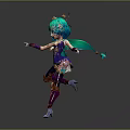 Vibrant Game Movie Character With Teal Hair Star Headdress Purple Dress Golden Accents Dynamic Pose
