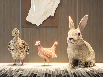 Decorative Animal Statues Featuring Duck Chicken And Sitting Rabbit For Indoor 3d model