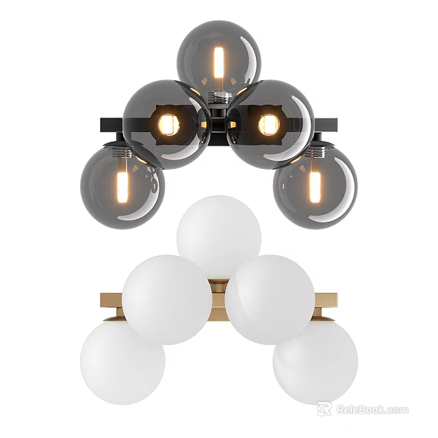 Modern Spherical Wall Lights with Black and White Glass Shades and Metal Brackets 3d model 