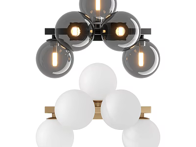 Modern Spherical Wall Lights with Black and White Glass Shades and Metal Brackets 3d model