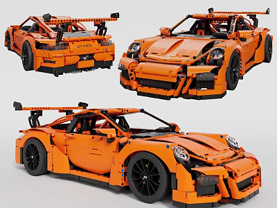 Realistic Orange Sports Car Model Built with Detailed Building Blocks Multiple Views Design 3d model