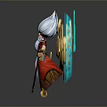 Man In Red Gold Robe With White Hair Beard Blue Circular Gears And Green Gemstones