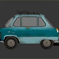 Cute Cartoon Blue Car With Big Eyes Roof Rack And Retro Design