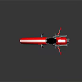 Futuristic Red White Space Themed Motorcycle Streamlined Design Black Seat Metallic Exhaust Black Background Reflection