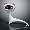 Cat Shaped Decorative Ornament Set With White Body Pink Ears Black Glasses And Green Eyes