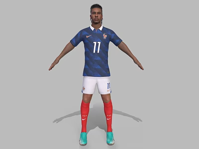 Man Standing in Blue Jersey with Number 11 White Shorts Red Socks and Green Shoes 3d model