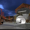 Traditional Chinese Commercial Street With Lanterns Modern Design Elements And Night Lighting Plaza