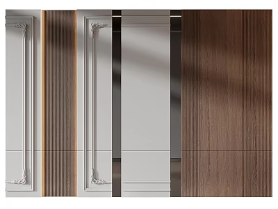 Elegant Modern Wall Decor With Wooden Panels White Surfaces And Decorative Moldings 3d model