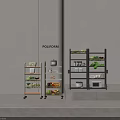 Multi Tiered Kitchen Shelving Units With Wheels Fresh Produce Cookware And Microwave 3d model