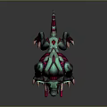 Game Movie Character Green Pink Mechanical Mutant Creature With Sharp Fangs Red Eyes Long Ears