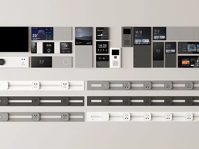 Modern Electrical Switch Panels In Gray And White With Various Styles And Socket Combinations 3d model