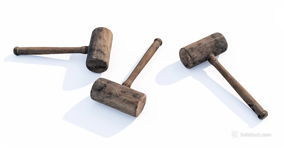 Wooden Mallets Set of Three Essential Hardware Tools with Sturdy Handles 3d model 