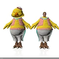 Cartoon Yellow Chicken Characters In Striped Vests White Pants Pink Hats Holding Hands