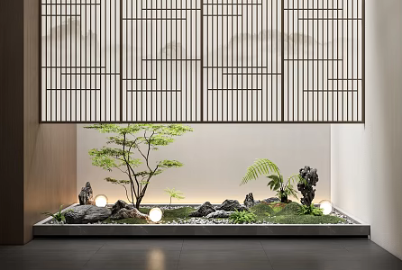 Modern interior landscape courtyard sketch landscape maple landscape tree plant heap partition 3d model
