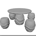 Round Stone Outdoor Table With Wavy Design Base And Matching Stools 3d model
