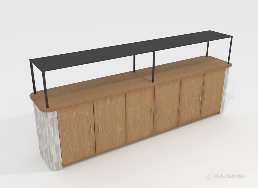 Wooden Sideboard Cabinet With Black Top Shelf And Stone Base Design 3d model 