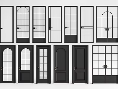 Various Styles of Black Hinged Doors with Glass Panels and Wooden Designs 3d model