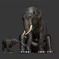 Adult Elephant And Baby Elephant Standing Together On Dark Background