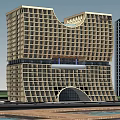 Modern hotel building wave square shape hotel office building 3d model