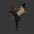 3D Model of Shirtless Man in Action Pose with Raised Leg and Outstretched Arms