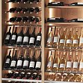 Elegant Modern Wine Cabinet With Wooden Shelves Lighting Wine Bottles And Glasses