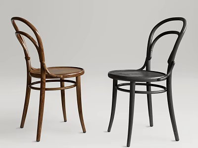 Modern Style Dining Chairs With Curved Backrest And Wooden Legs In Brown And Black 3d model