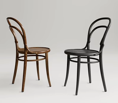 Modern Style Dining Chairs With Curved Backrest And Wooden Legs In Brown And Black 3d model