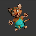 Cute Cartoon Tiger Character In Blue Outfit With Green Headband And Outstretched Paws