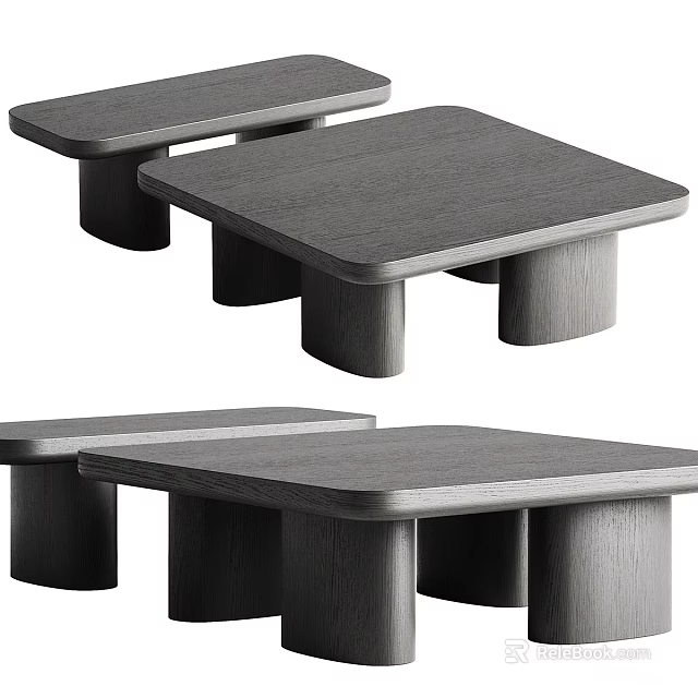 Modern Gray Wooden Coffee Tables With Square Top And Block Legs Design 3d model 