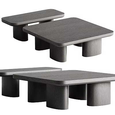 Modern Gray Wooden Coffee Tables With Square Top And Block Legs Design 3d model