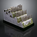 Medieval Defensive Fortress Model With Stone Walls Wooden Fences And Green Vegetation