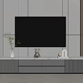 Modern TV Stand With Marble Top Decorations And Large Screen TV In Light Room