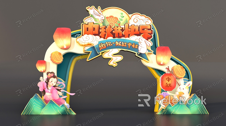 Mid-Autumn Festival Door Head Decoration Street View Festival Door Head Door Frame Decoration model