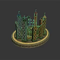 Colorful Decorative Tower Structure With Circular Golden Base And Green Central Area