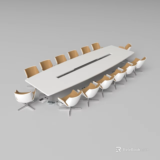 Modern Conference Office Desk With Orange White Chairs And Metal Legs Contemporary Design 3d model 