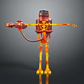 Game And Movie Robot Character With Metallic Body Orange Yellow Details And Extended Mechanical Arms
