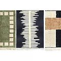 Three Modern Rugs With Geometric Patterns Green Blue Beige Brown Black Designs 3d model